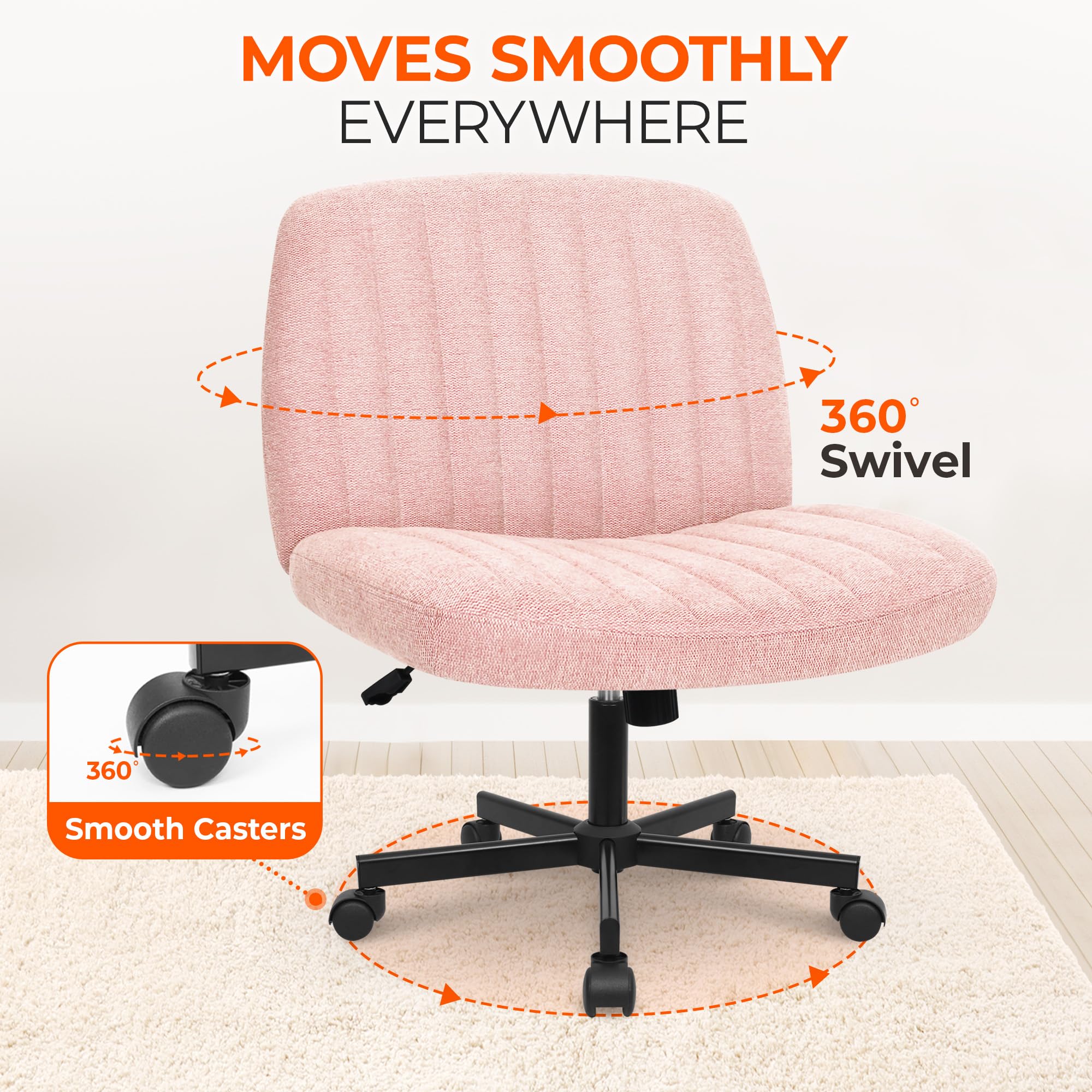 Height-adjustable Orange Factory chair for versatile daily use.
