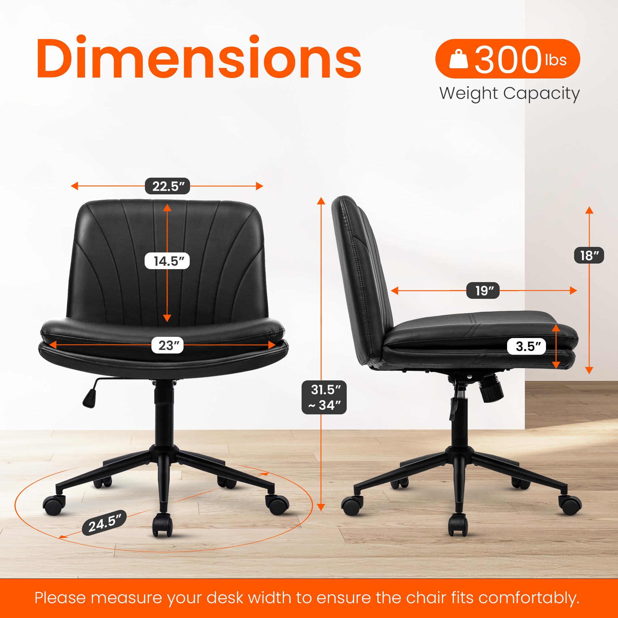 Orange Factory Criss Cross Chair with Wheels height adjustment enables proper desk alignment.