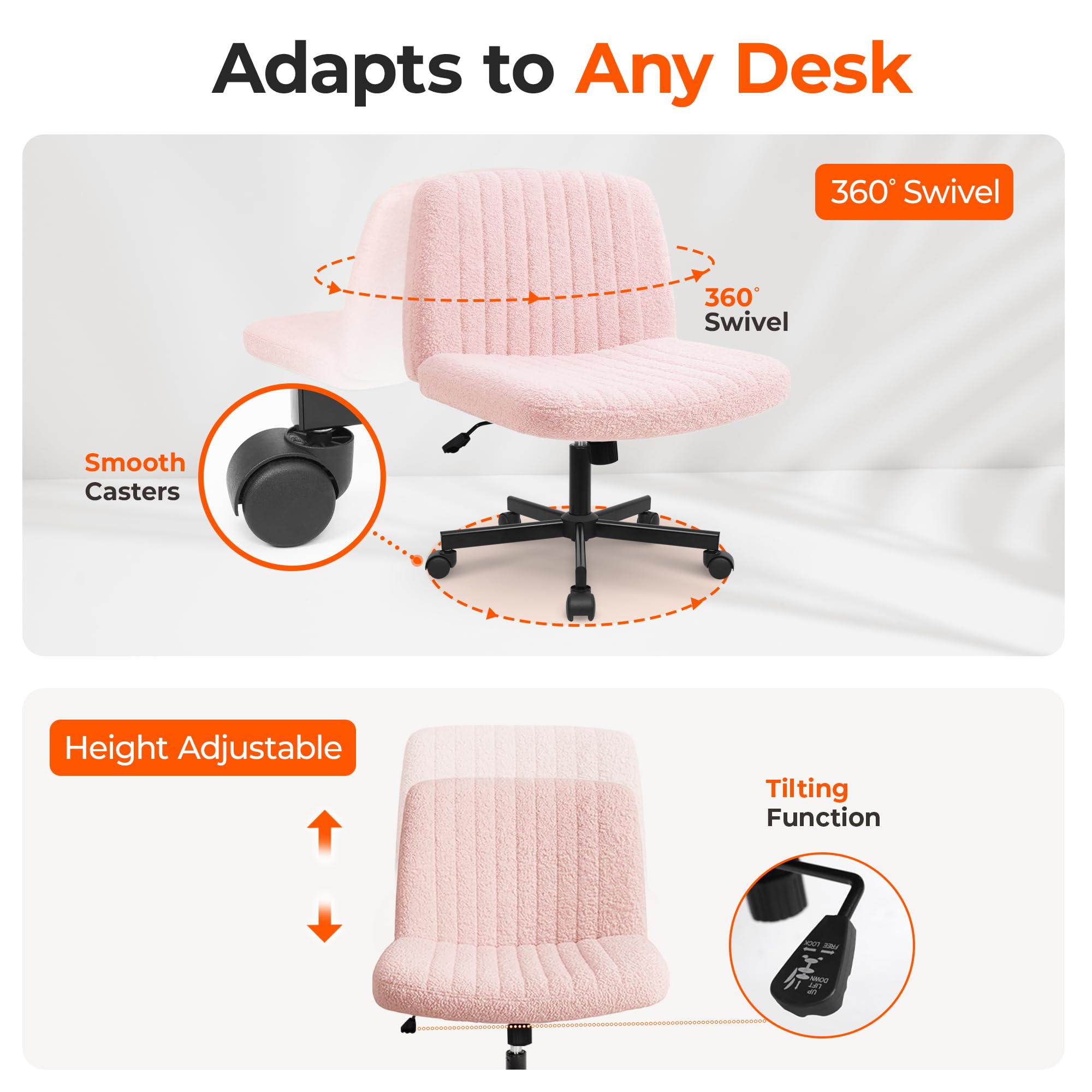 Orange Factory Criss Cross Chair Wheels pink high-density cushioning for long tasks