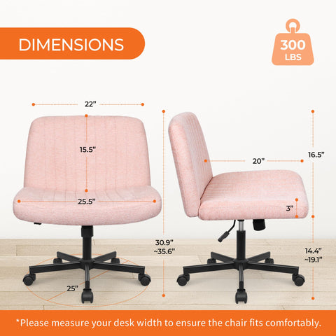 Orange Factory pink fabric chair shows armless, space-saving design.