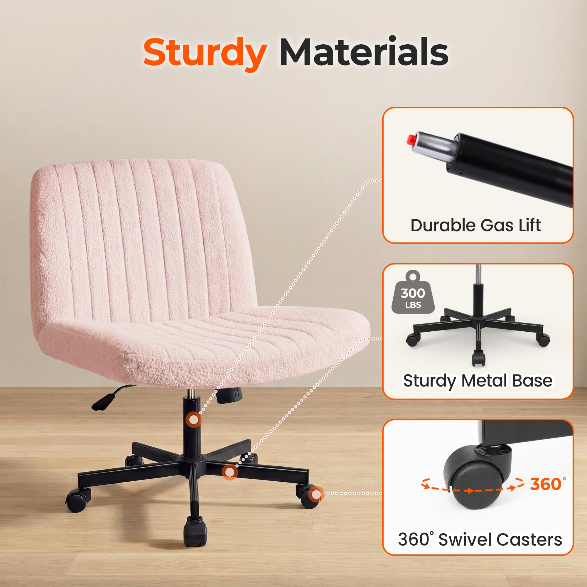 Orange Factory Criss Cross Chair Wheels pink smooth-rolling casters on multiple floors