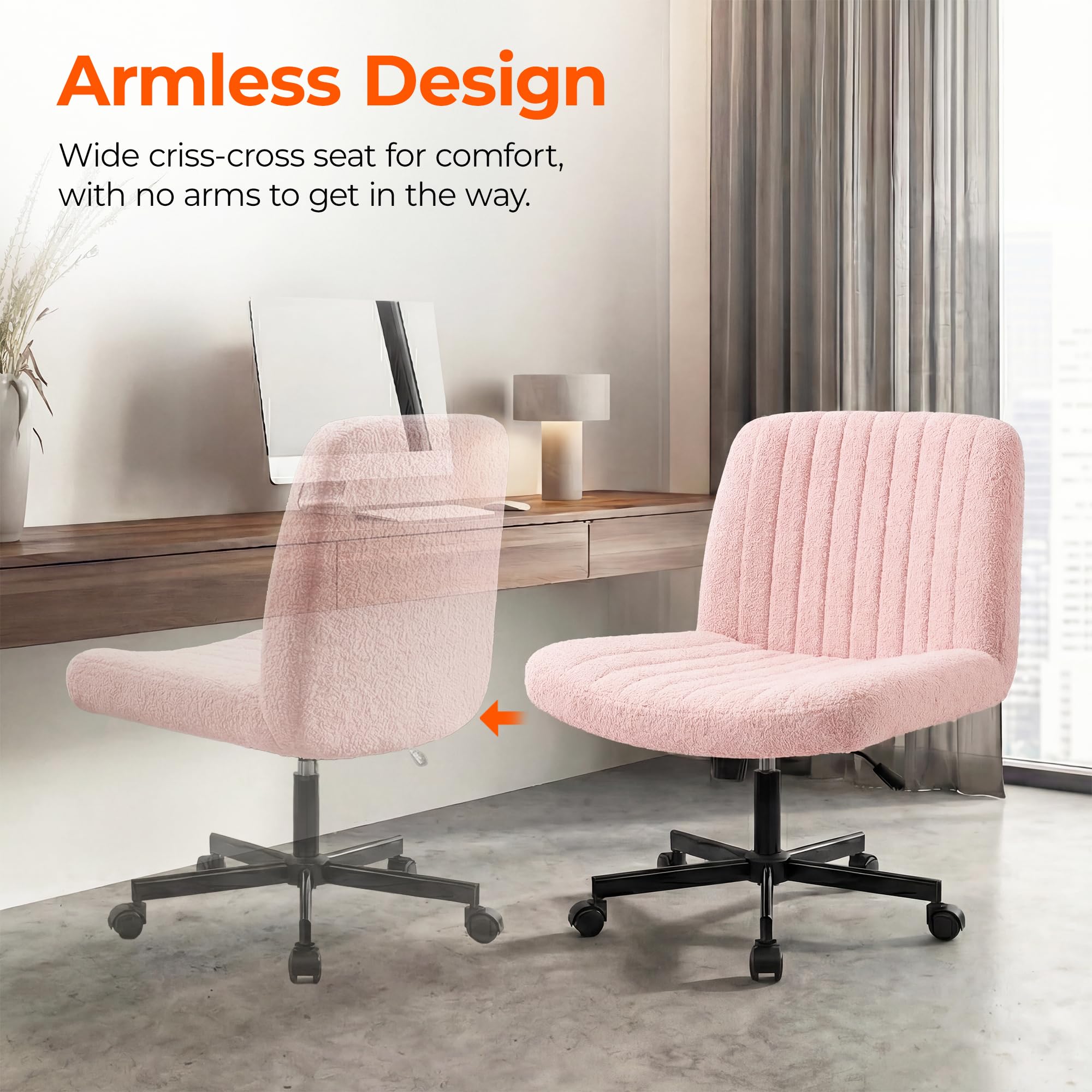 Orange Factory Criss Cross Chair Wheels pink reinforced steel base provides durable support