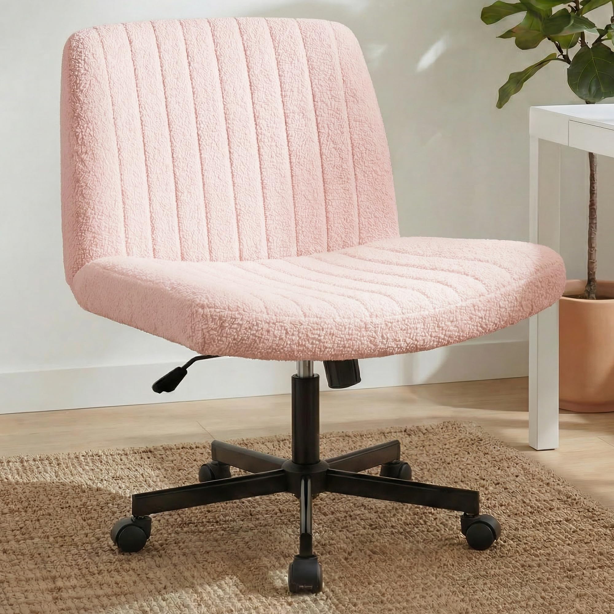 Orange Factory Criss Cross Chair Wheels pink teddy fleece seat for relaxed cross-legged comfort