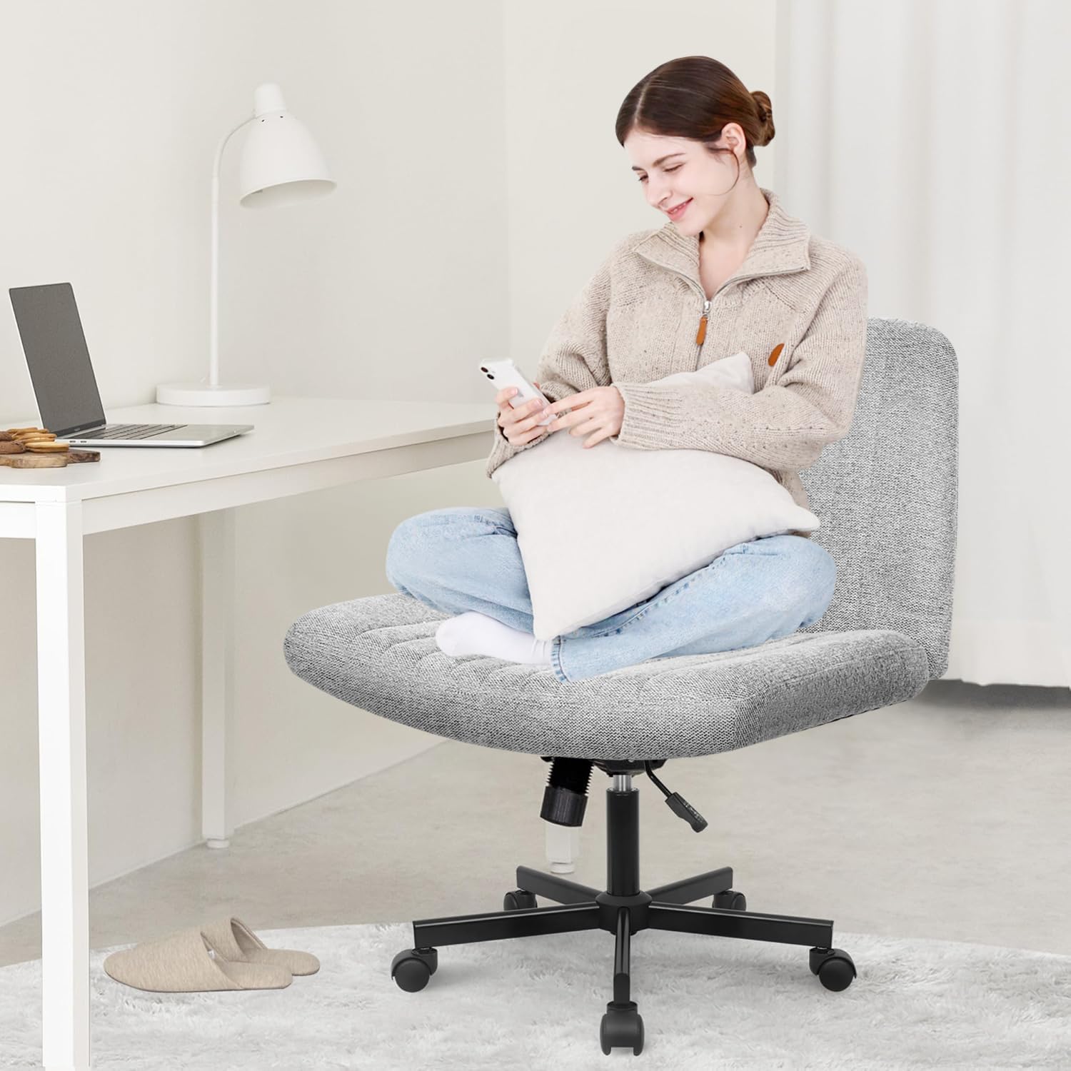 Orange Factory Criss Cross Chair seat close-up highlights plush fabric comfort.