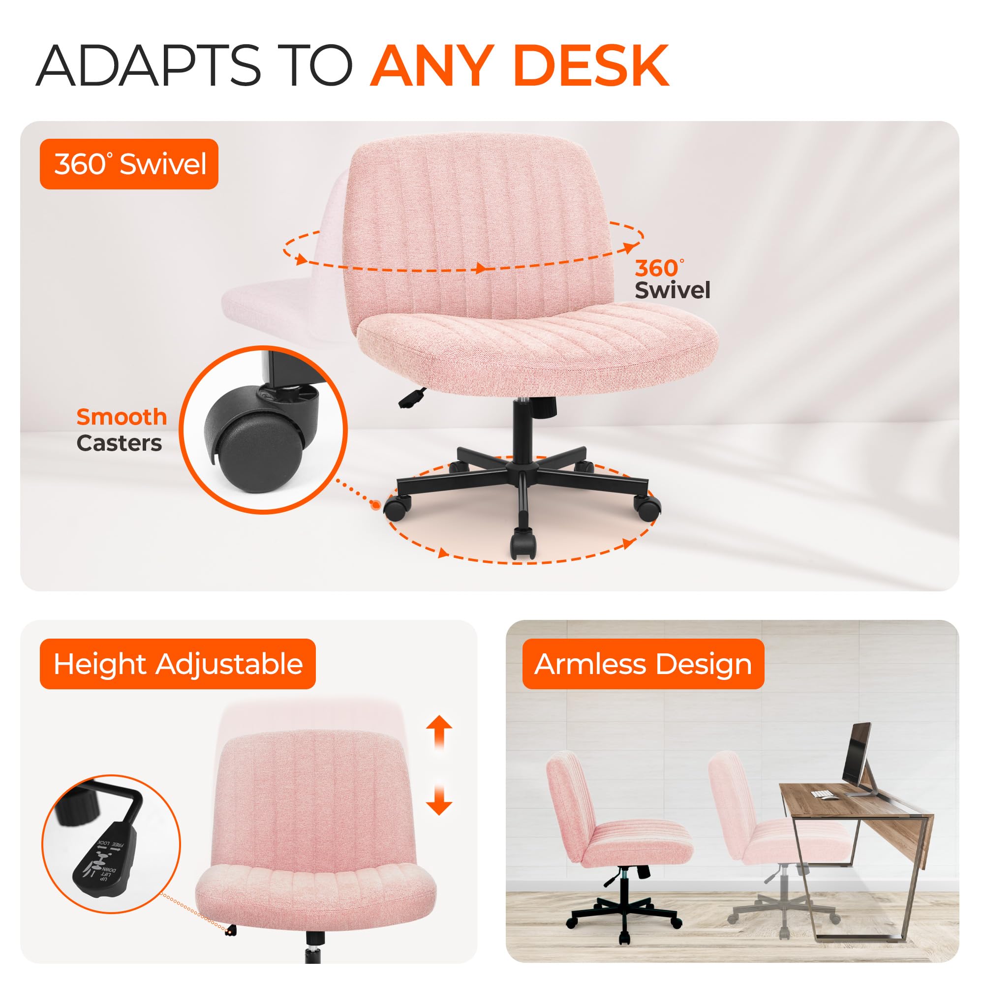 Chairs tilting up to 30 degrees for relaxed breaks.