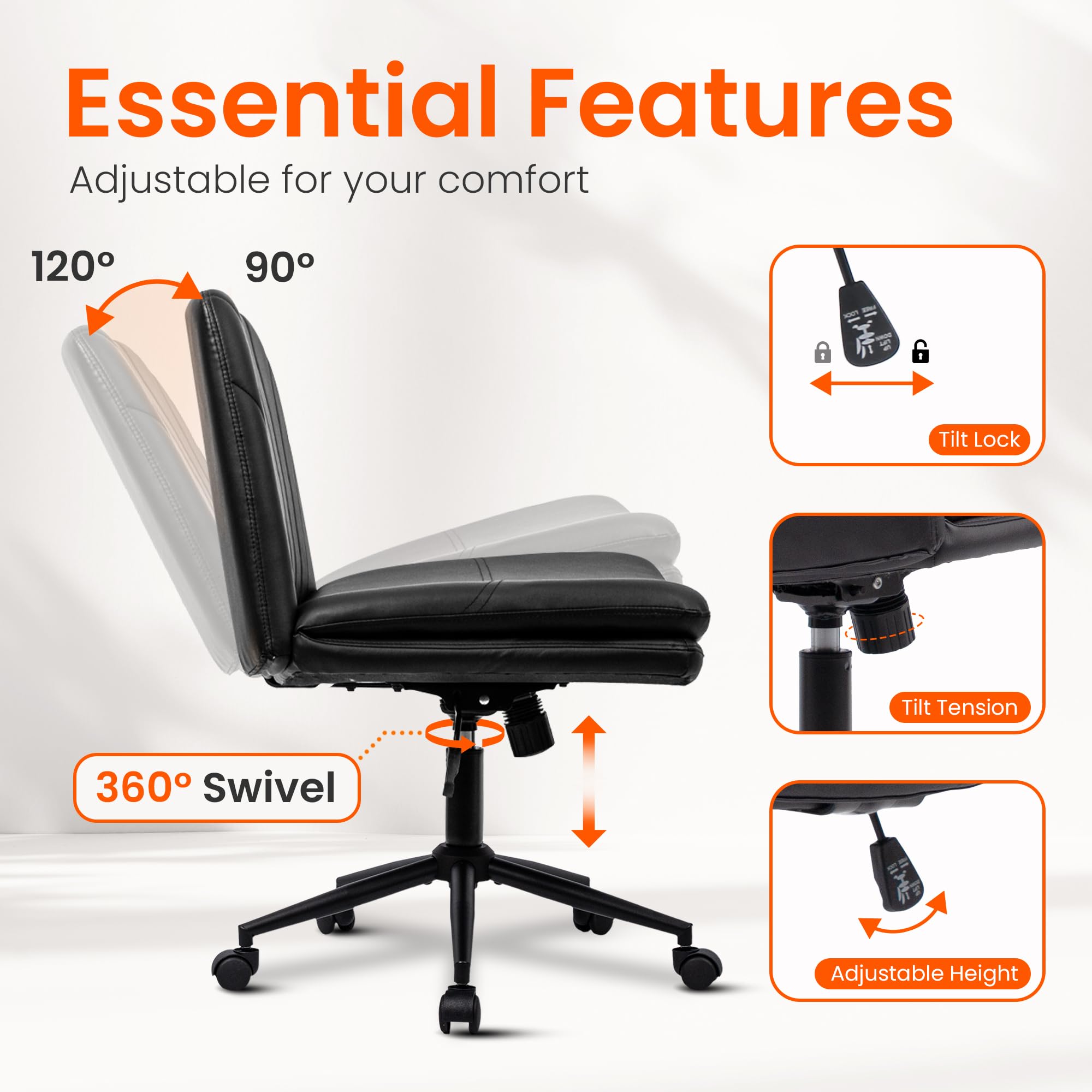 Orange Factory Criss Cross Chair with Wheels tilt-recline feature demonstrated for relaxed posture.
