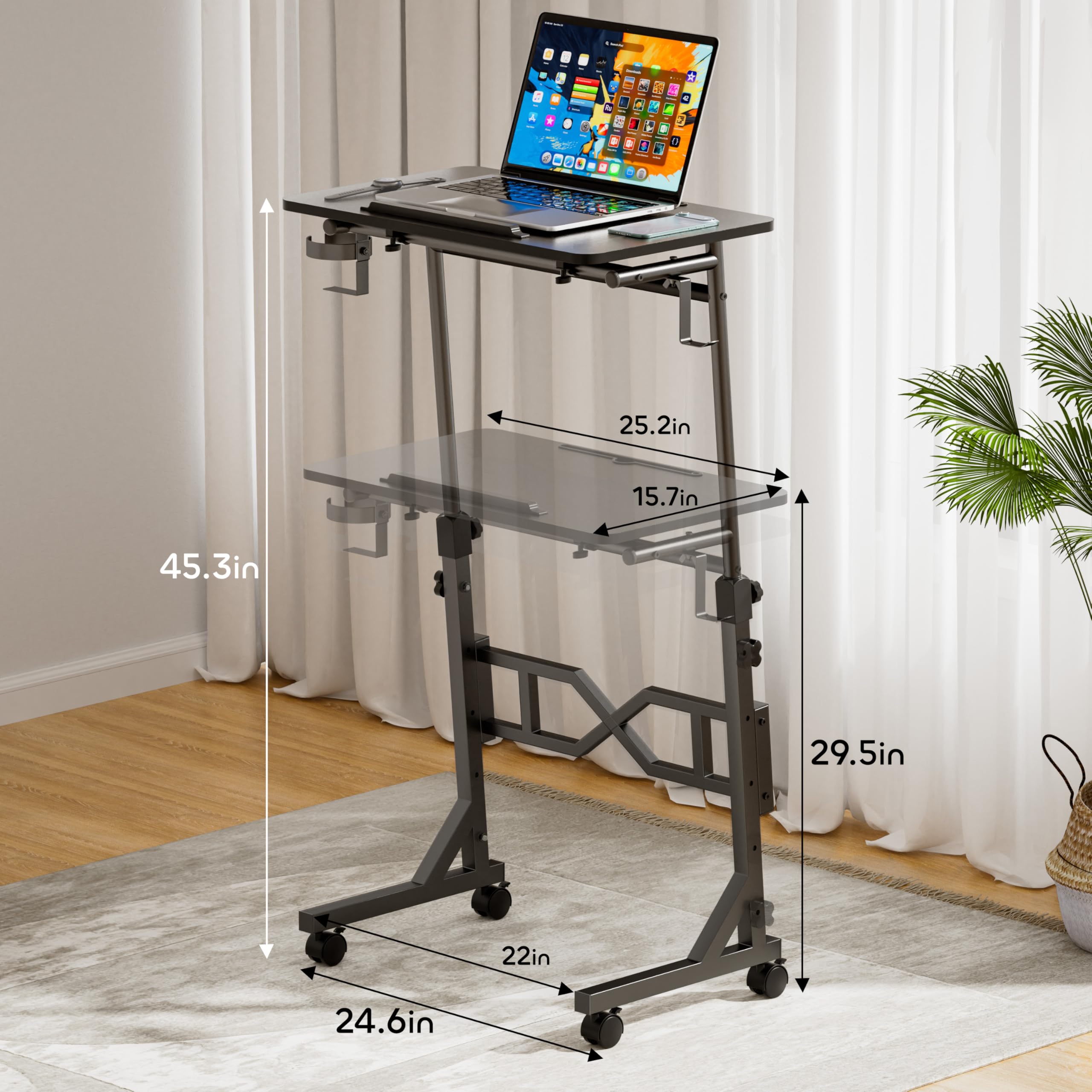 Oransail mobile desk on wheels with 360° casters for flexible movement.