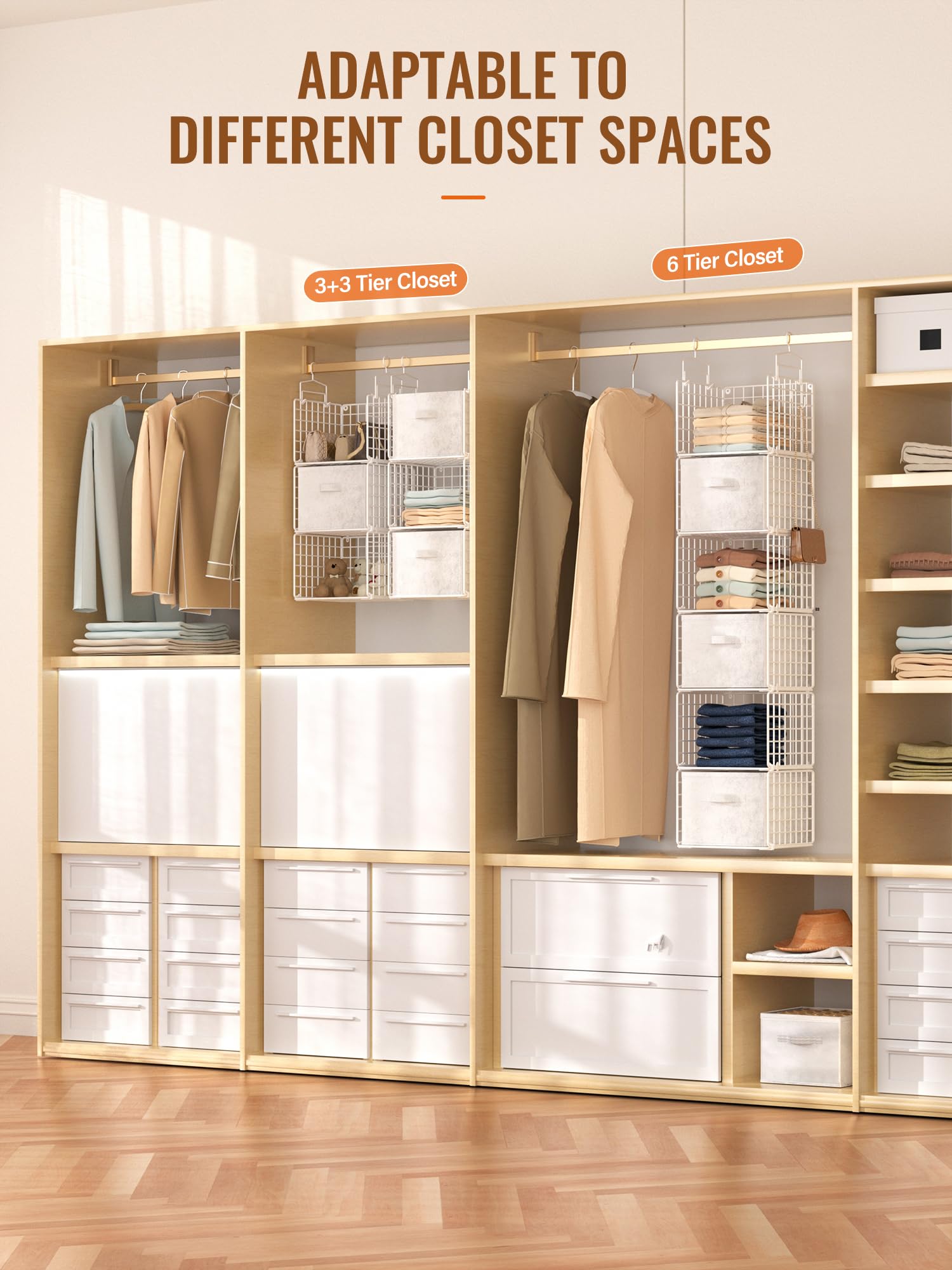 Orapoke foldable closet shelf folds flat for compact off-season storage.