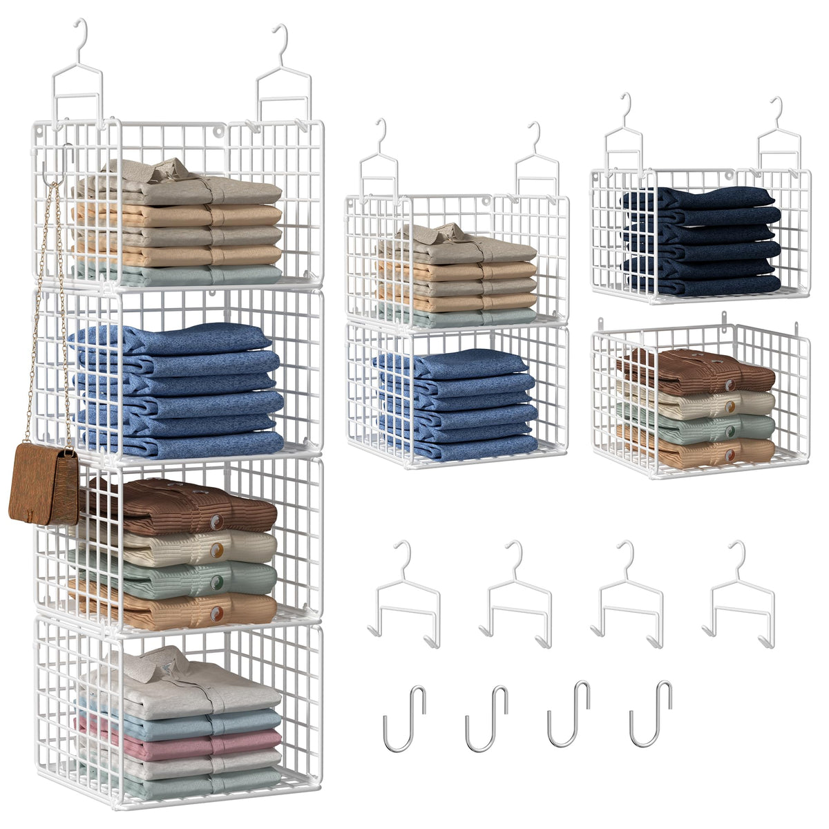 Orapoke four-tier hanging closet organizer showcasing organized clothes storage.