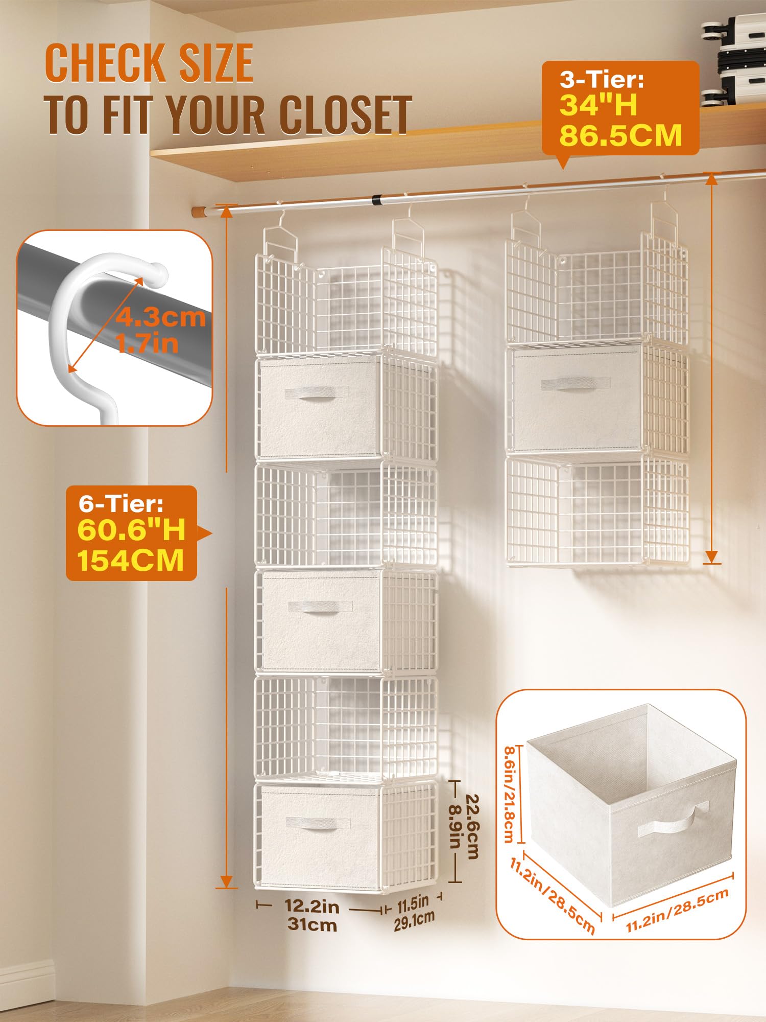 Orapoke hanging hooks closet system keeps garments organized and accessible.