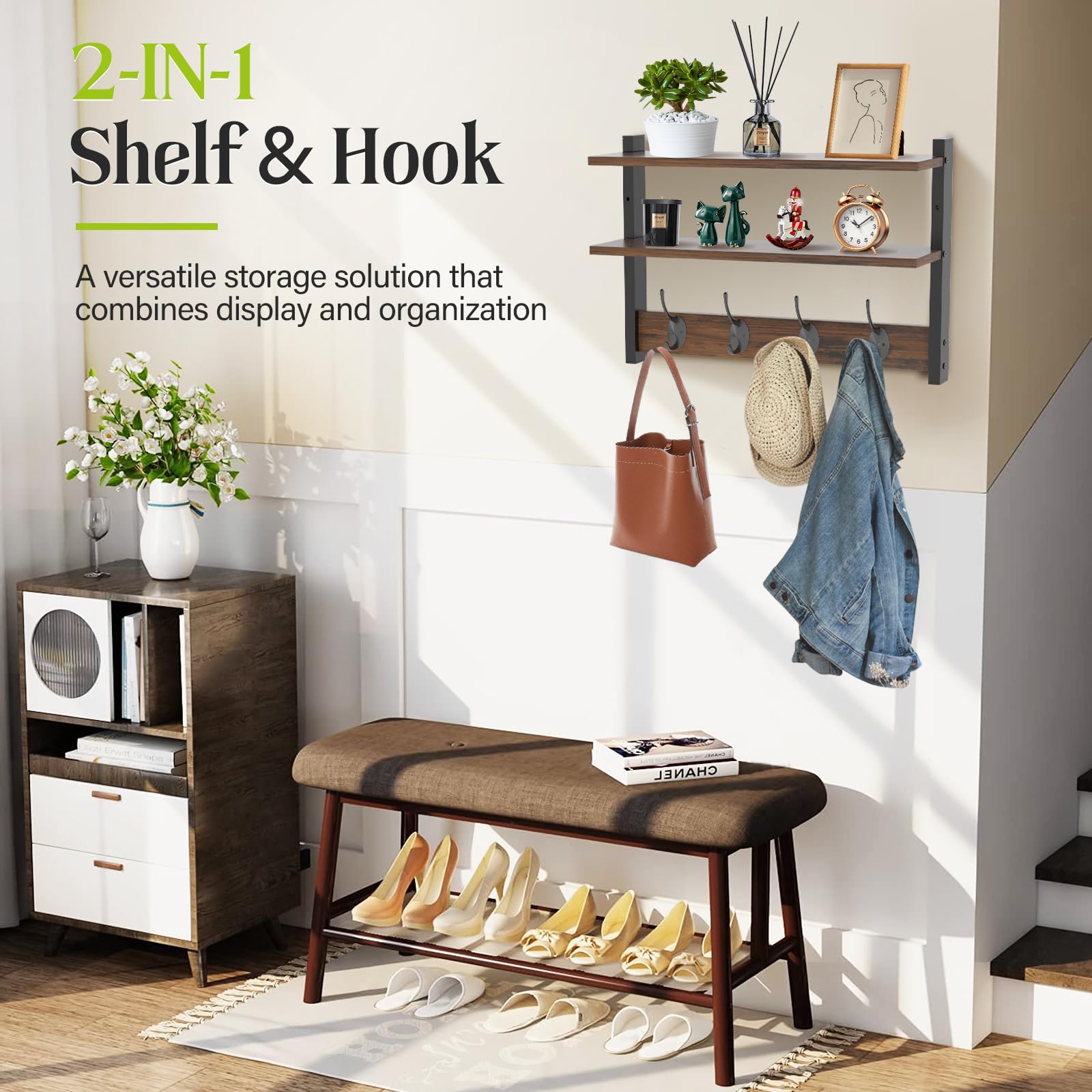 Orapoke rustic brown finish shelf adds farmhouse style and decor display