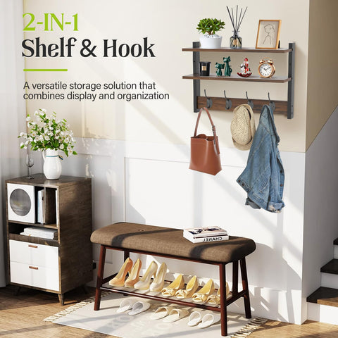 Orapoke rustic brown finish shelf adds farmhouse style and decor display