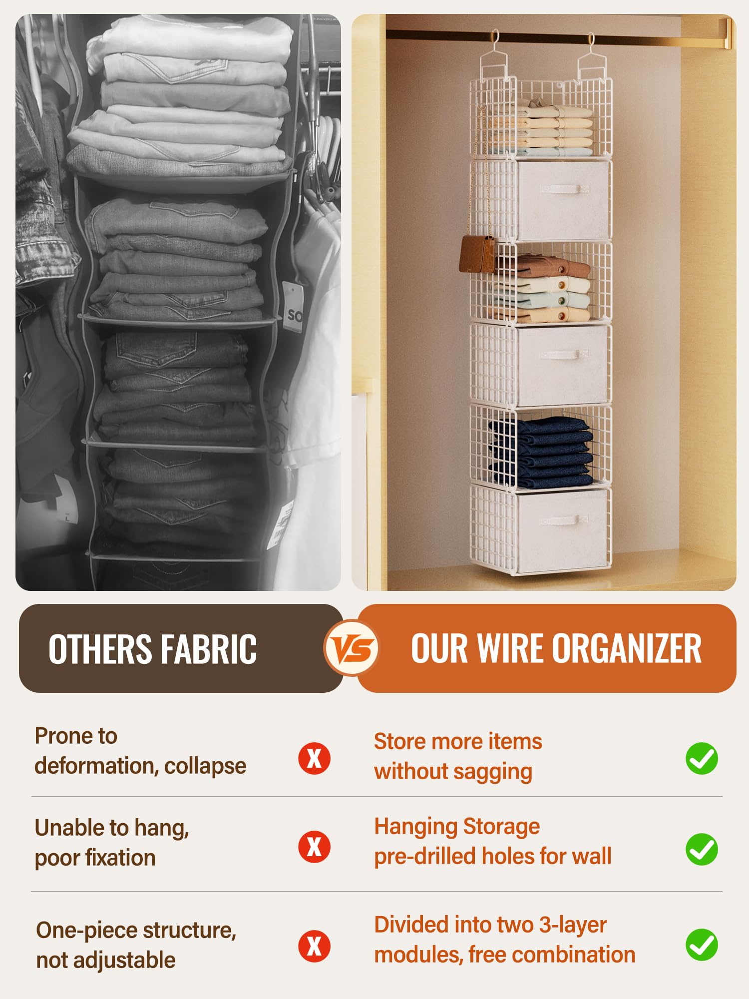 Orapoke wall-mountable closet system saves floor space and adapts to rooms.