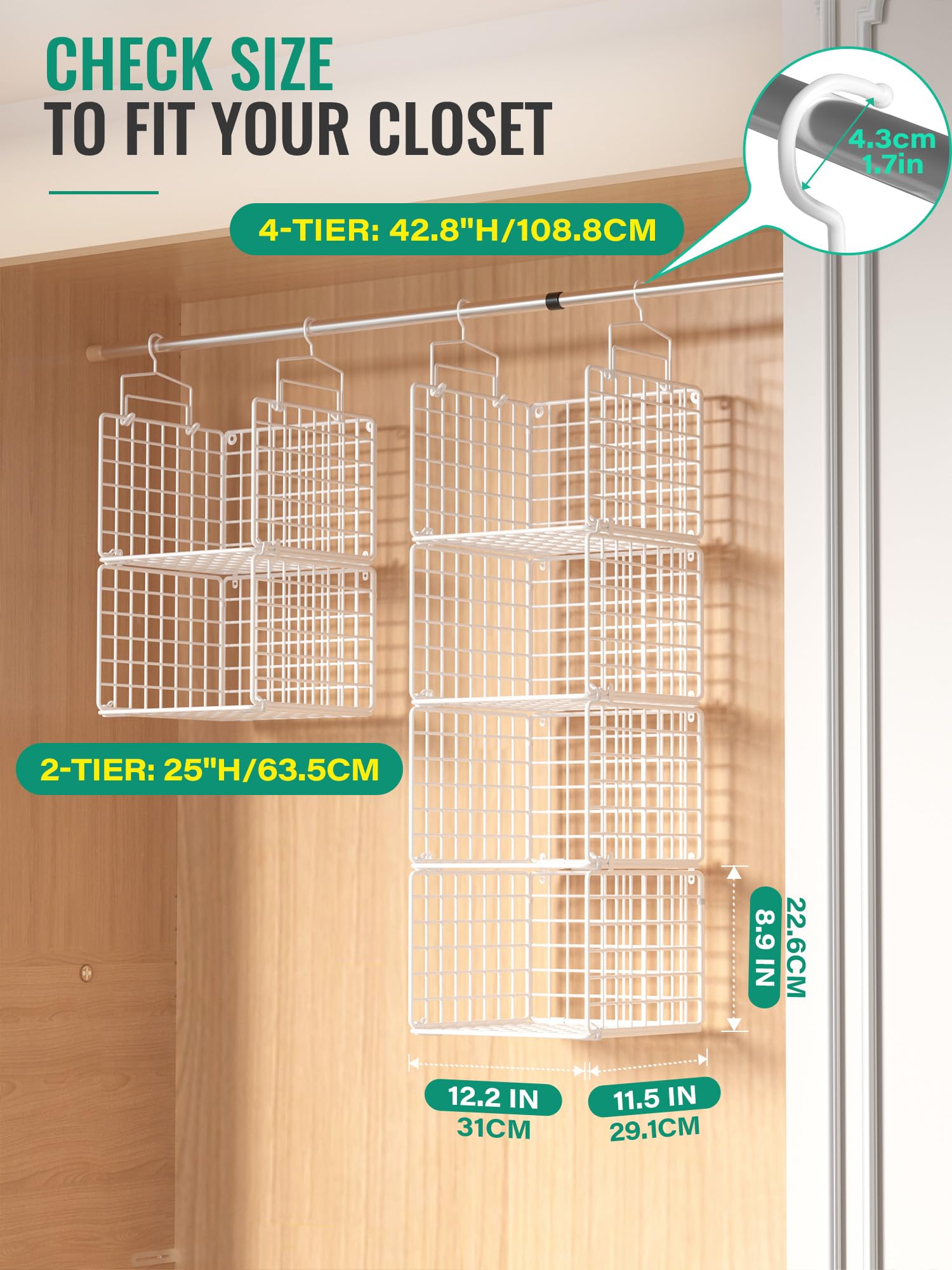 Orapoke metal baskets provide sturdy storage for towels, sweaters, and more.