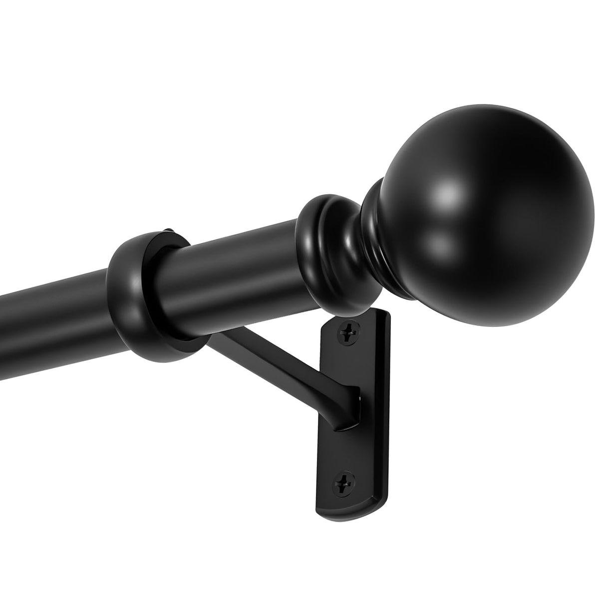OrbitOasis 1-Inch Curtain Rod close-up with matte black finish and sturdy build