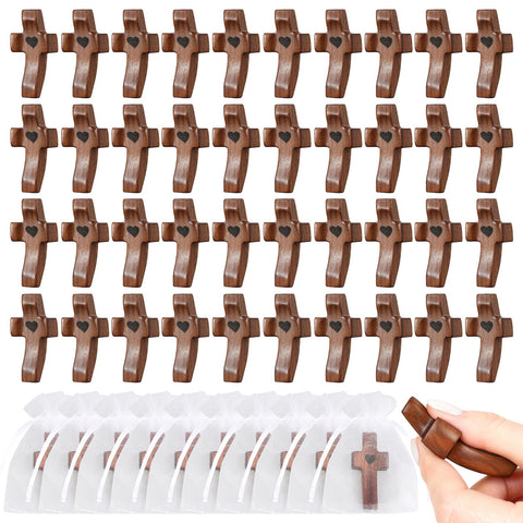 OrbitShell wooden cross bulk pack with organza bags for church distribution