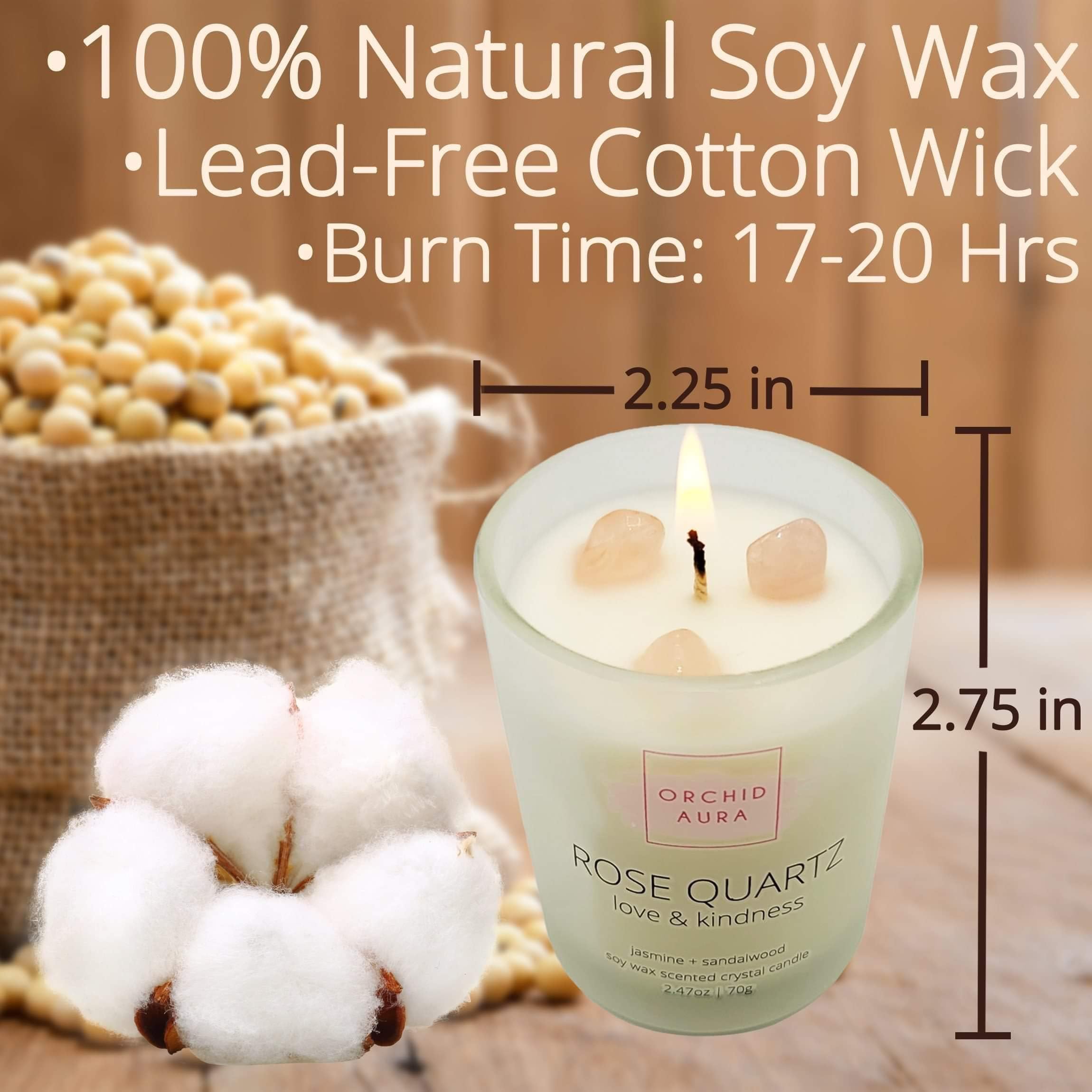 ORCHID AURA clary sage lavender candle soothes mood with embedded crystal.
