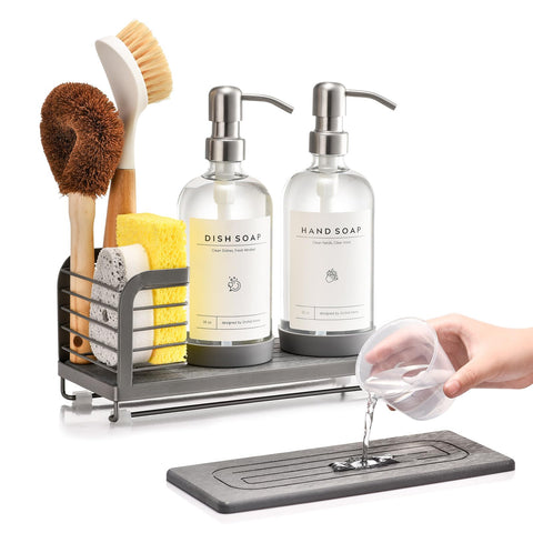 ORCHID HOME kitchen soap dispenser set with drying tray for tidy counters