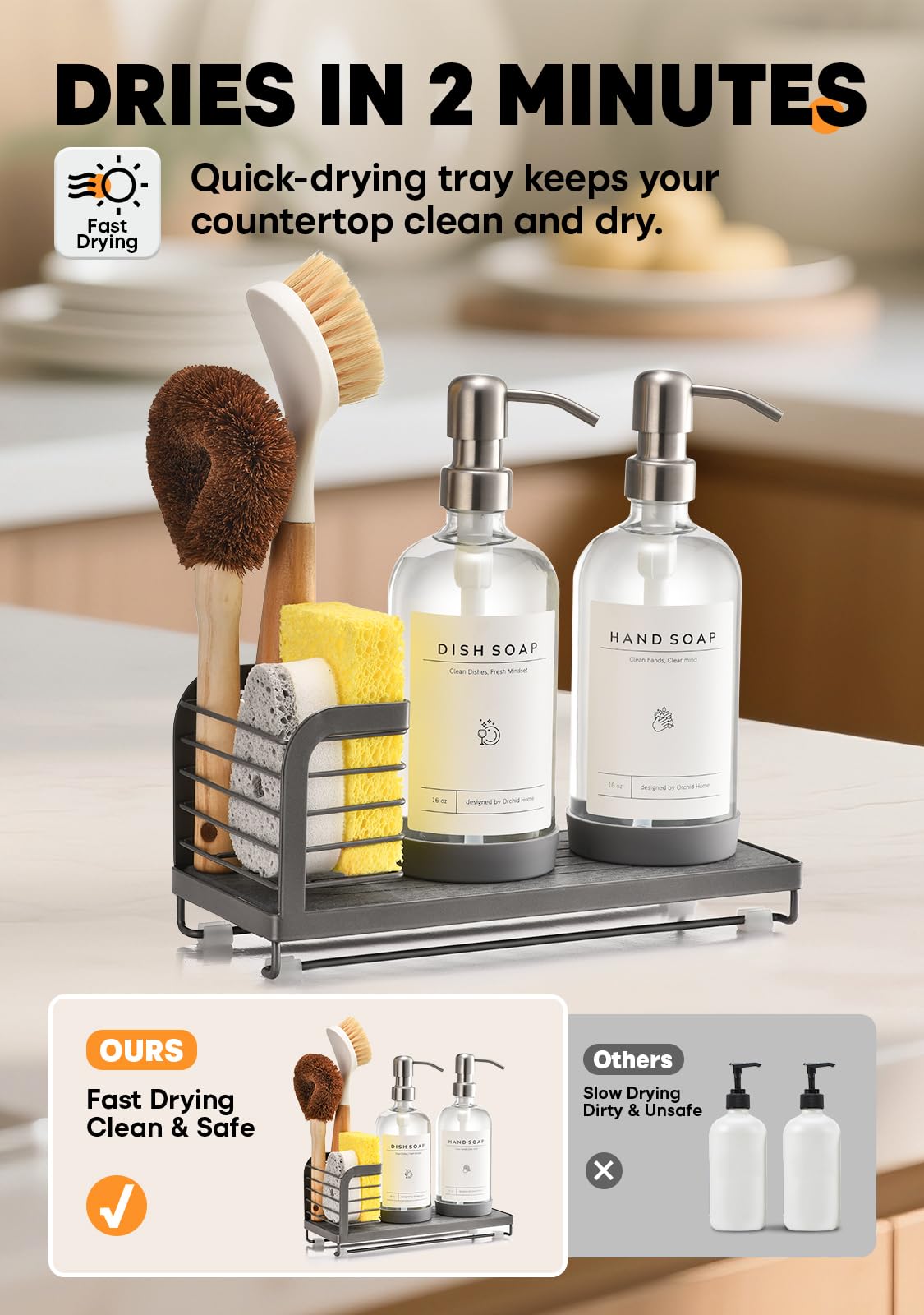ORCHID HOME glass bottles with stainless pumps for smooth dispensing