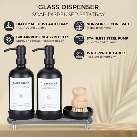 ORCHID HOME black glass dispenser with anti-slip pad keeps countertops secure