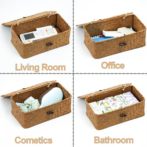 Ordelite small seagrass woven basket with lid ideal for compact storage.