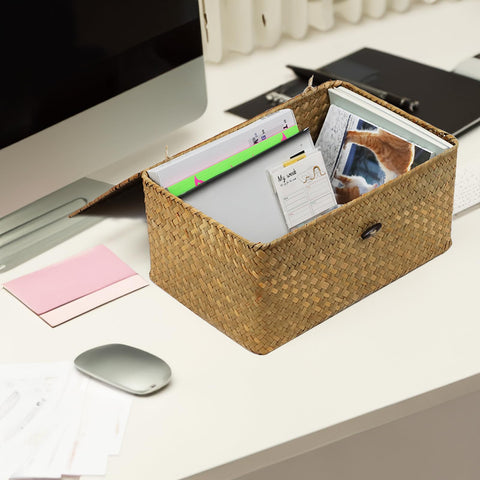 ORDELITE wicker basket in living room adds rustic decor and storage.