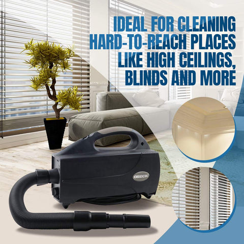 Oreck Compact HEPA AirClean filter captures fine particles for cleaner air.