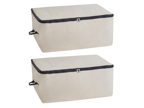 Organic Cotton Mart canvas storage bag underbed open showing ample blanket space.