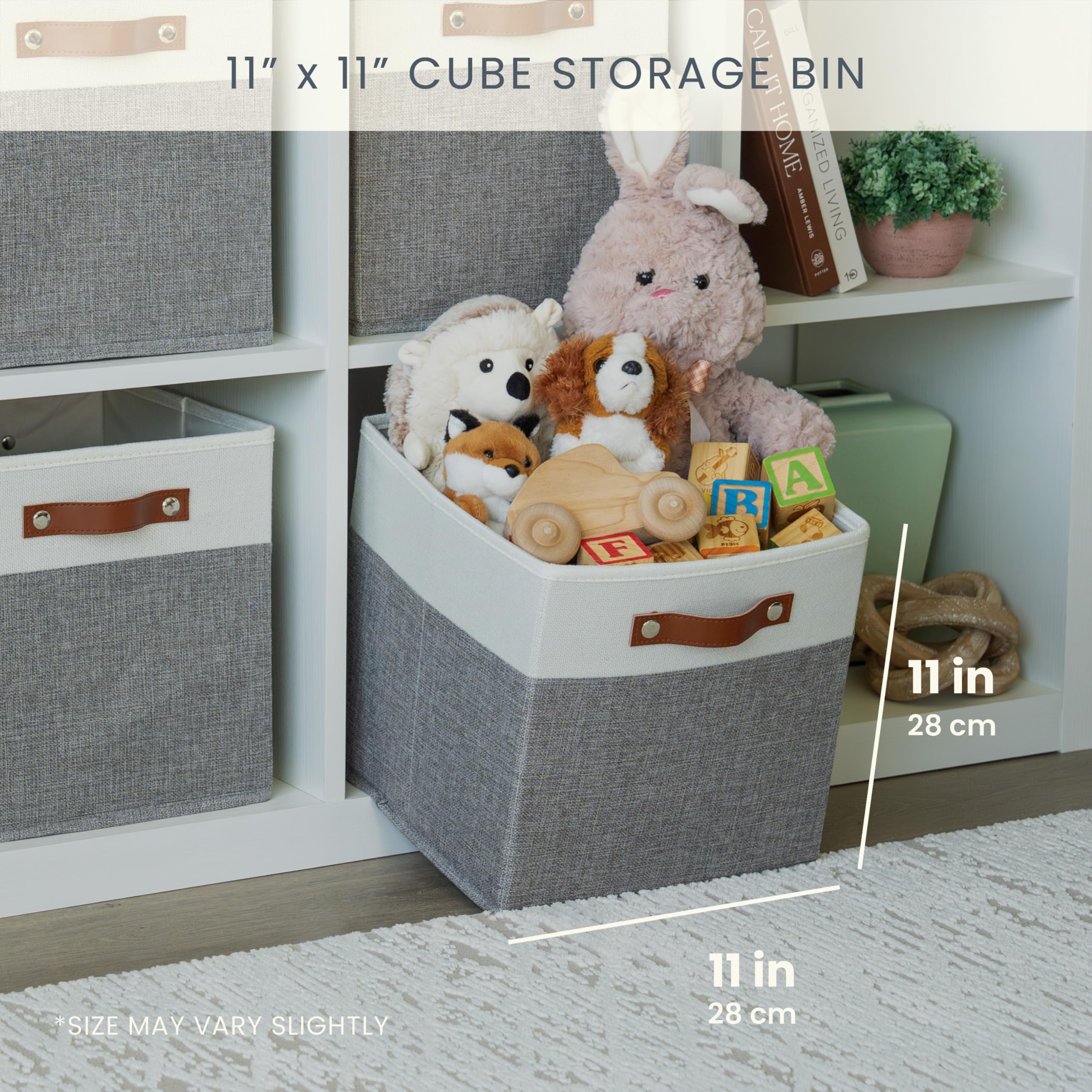 OrganiHaus fabric cube bin collapsed for space-saving storage.
