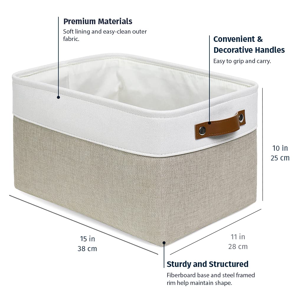 OrganiHaus canvas storage bin with metal frame supports upright storage.