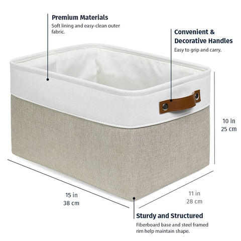 OrganiHaus canvas storage bin with metal frame supports upright storage.