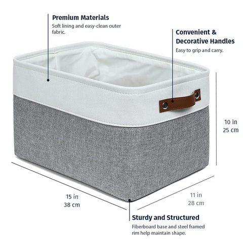 OrganiHaus canvas storage bin in a linen closet neatly holds towels.