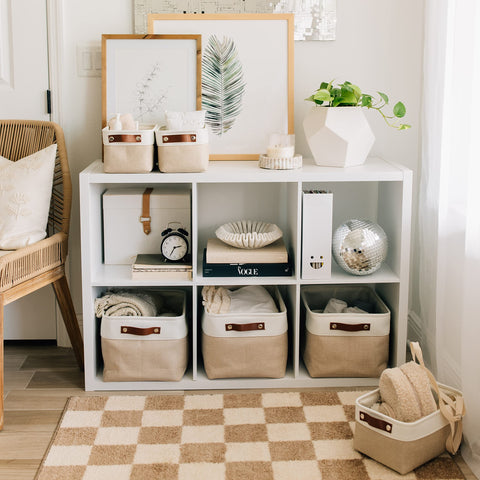 OrganiHaus large bins fit standard shelves for cohesive organization.
