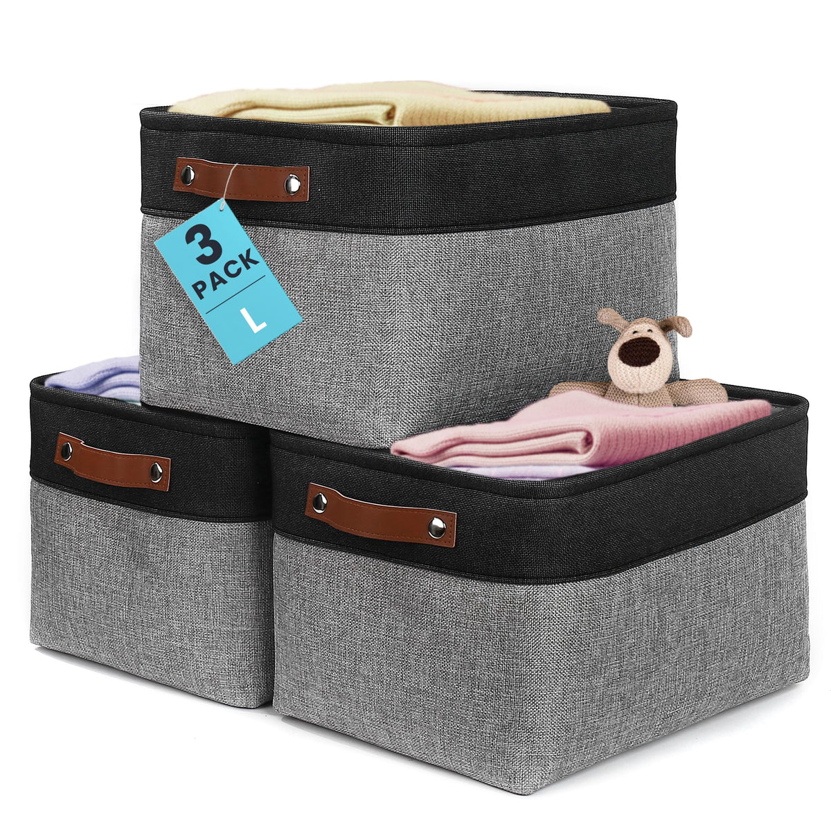 OrganiHaus large fabric basket on a shelf keeps towels tidy and within reach.