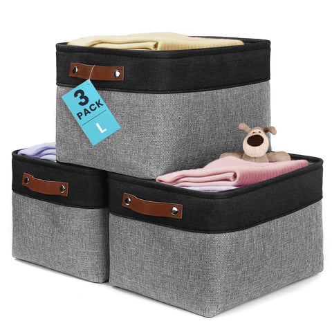 OrganiHaus large fabric basket on a shelf keeps towels tidy and within reach.