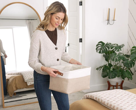 OrganiHaus spot-clean canvas with durable fiberboard base for everyday use.