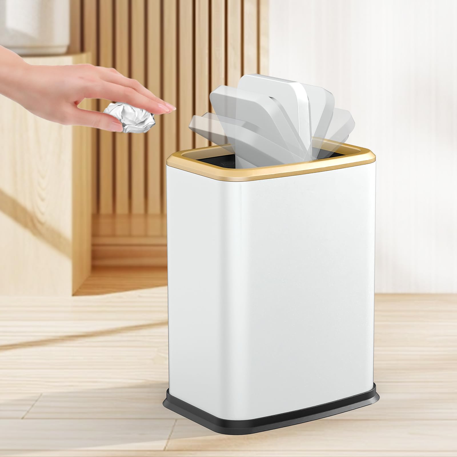 Organizelink 2.1 gal slim bin front view, compact footprint for tight spaces.