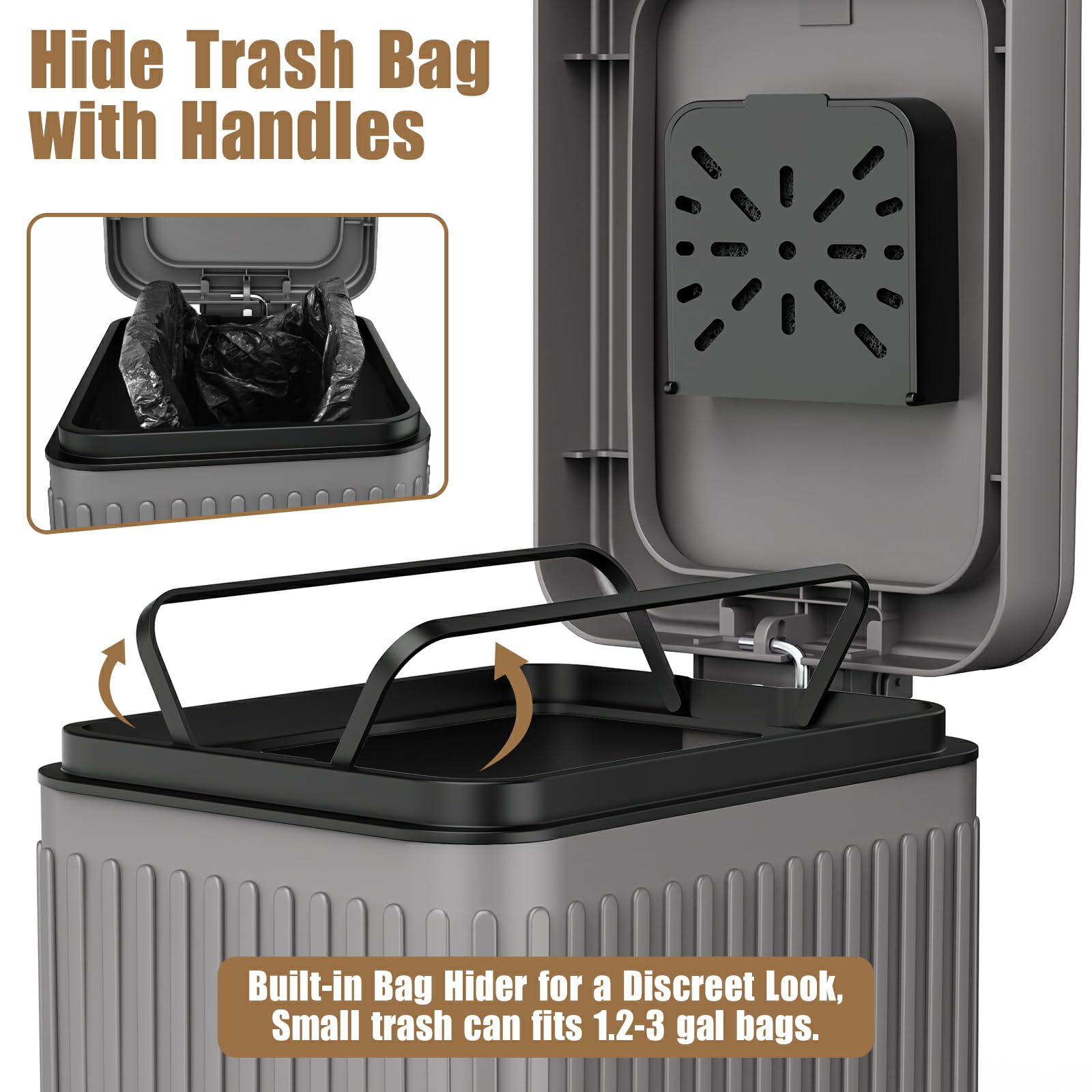 Organizelink dual-lid operation with step pedal and top lid for hands-free waste disposal.