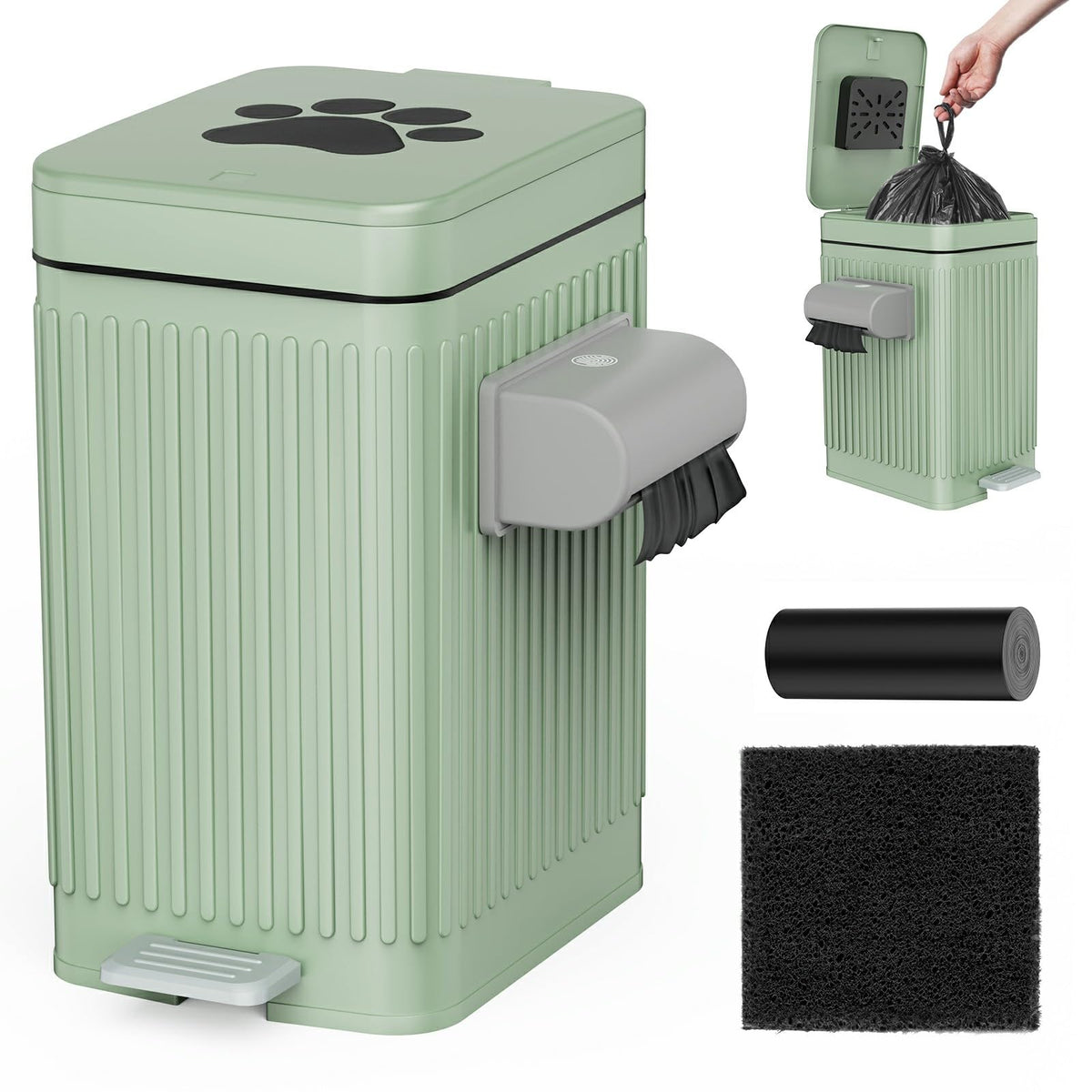 Organizelink dog poop trash can top lid showing hands-free opening for convenient disposal