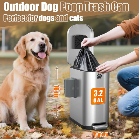Organizelink paw stickers label the outdoor trash can for quick identification.