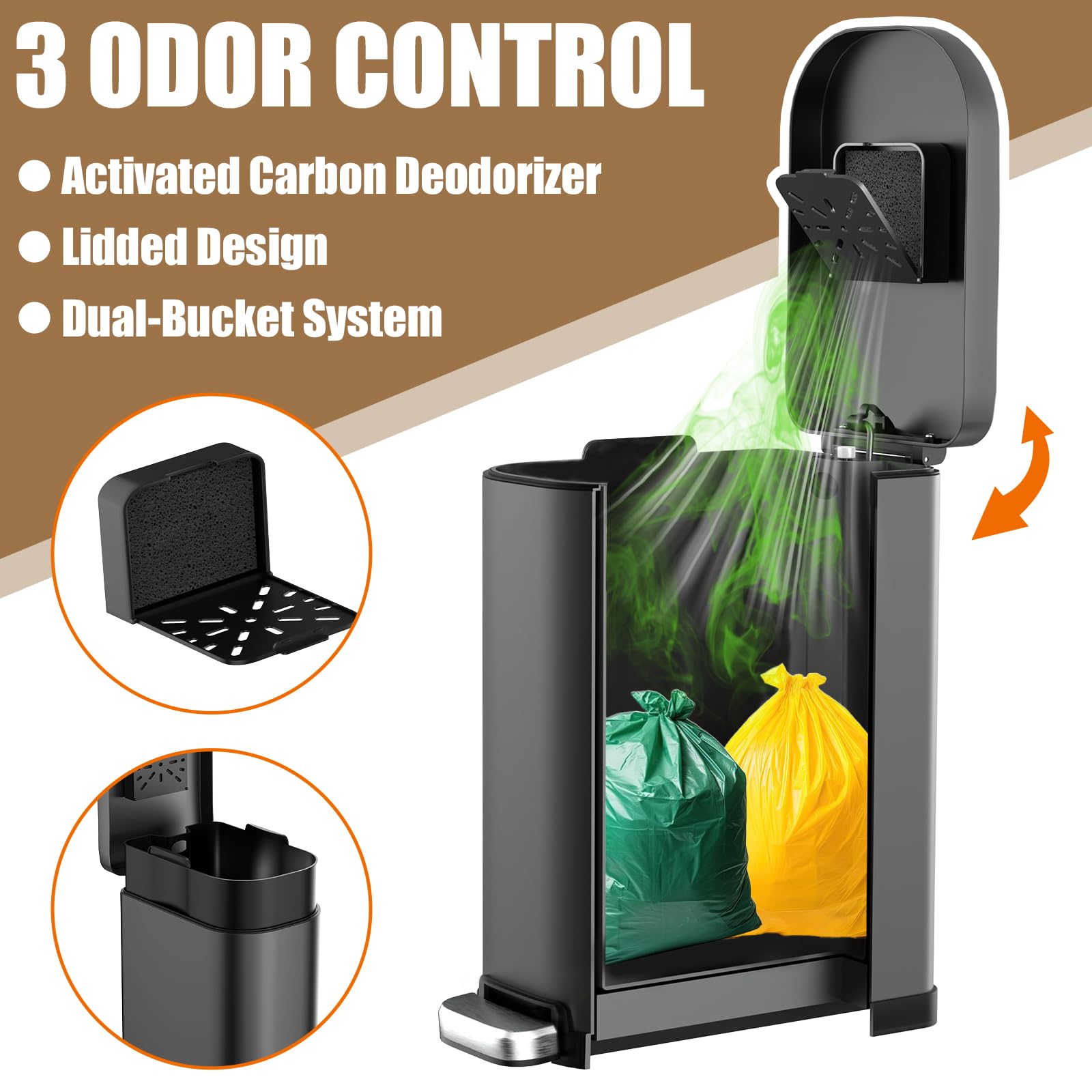 organizelink step pedal opens smoothly for hands-free, hygienic waste disposal.