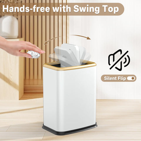 Organizelink white, modern trash bin enhances contemporary bathroom decor.