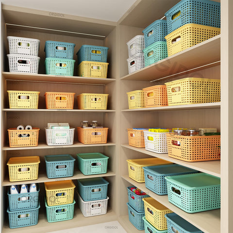 ORGIDOL stackable storage bin with lid in a drawer.