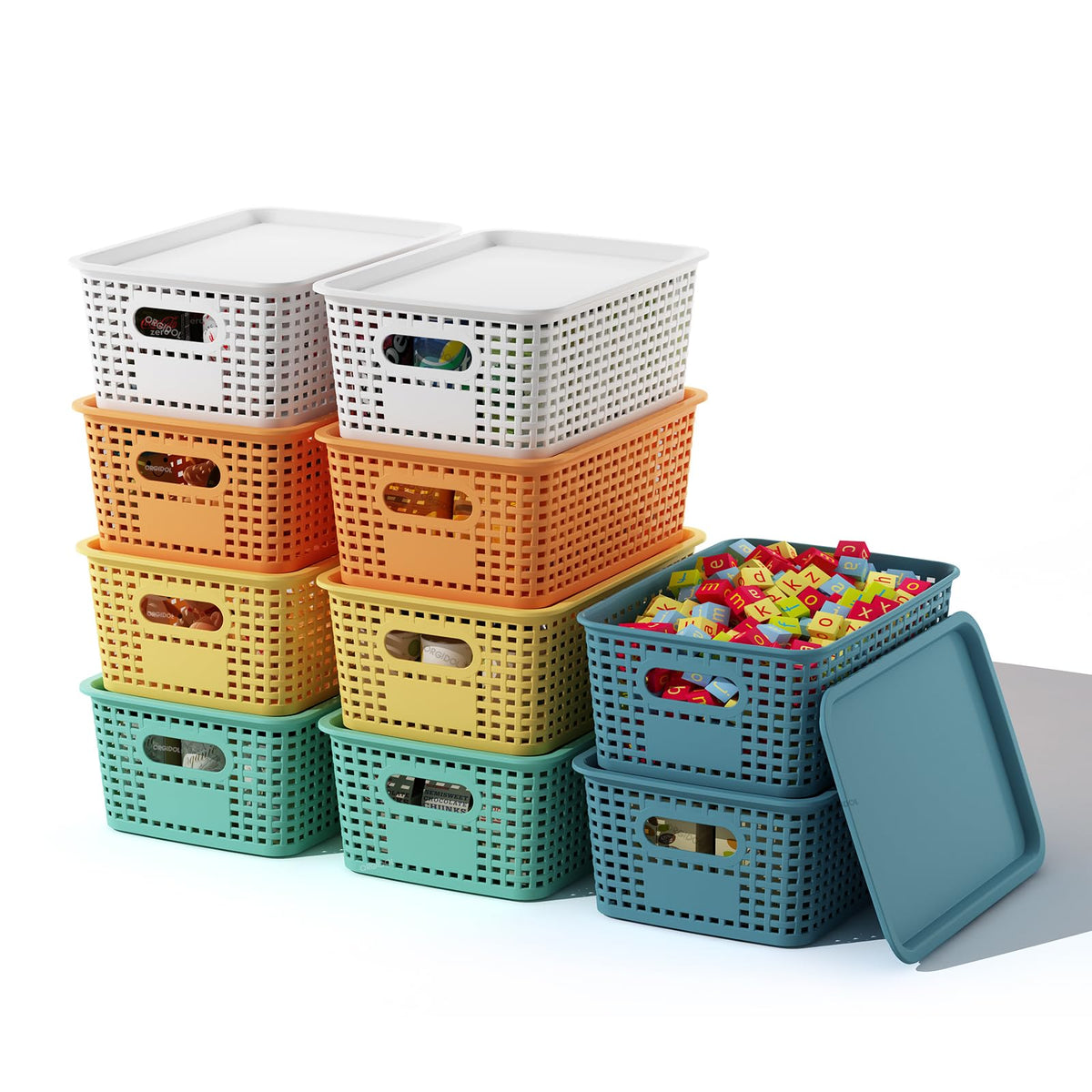 ORGIDOL basket with lid on a shelf, space-saving storage.