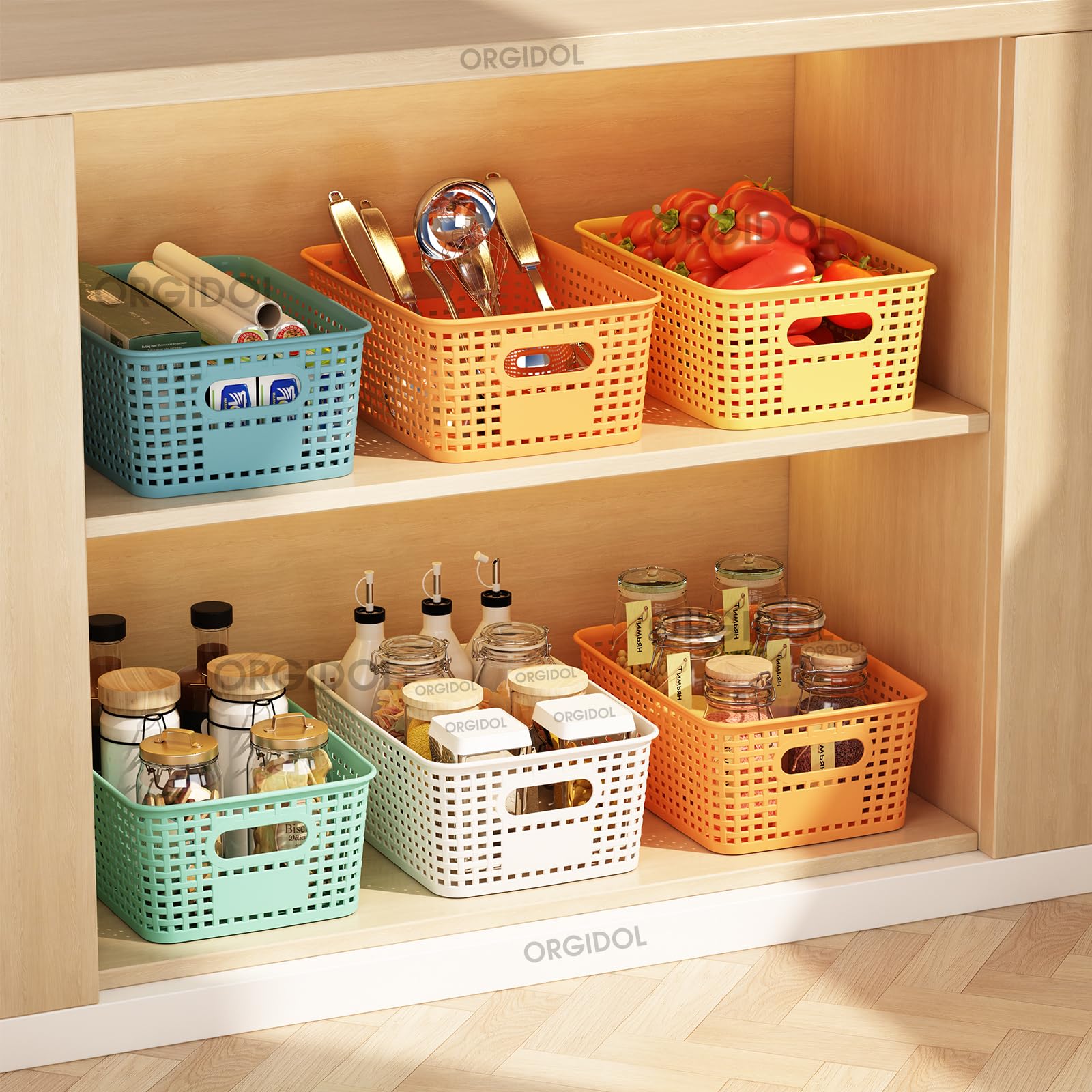 ORGIDOL decorative white storage boxes blend with office decor.