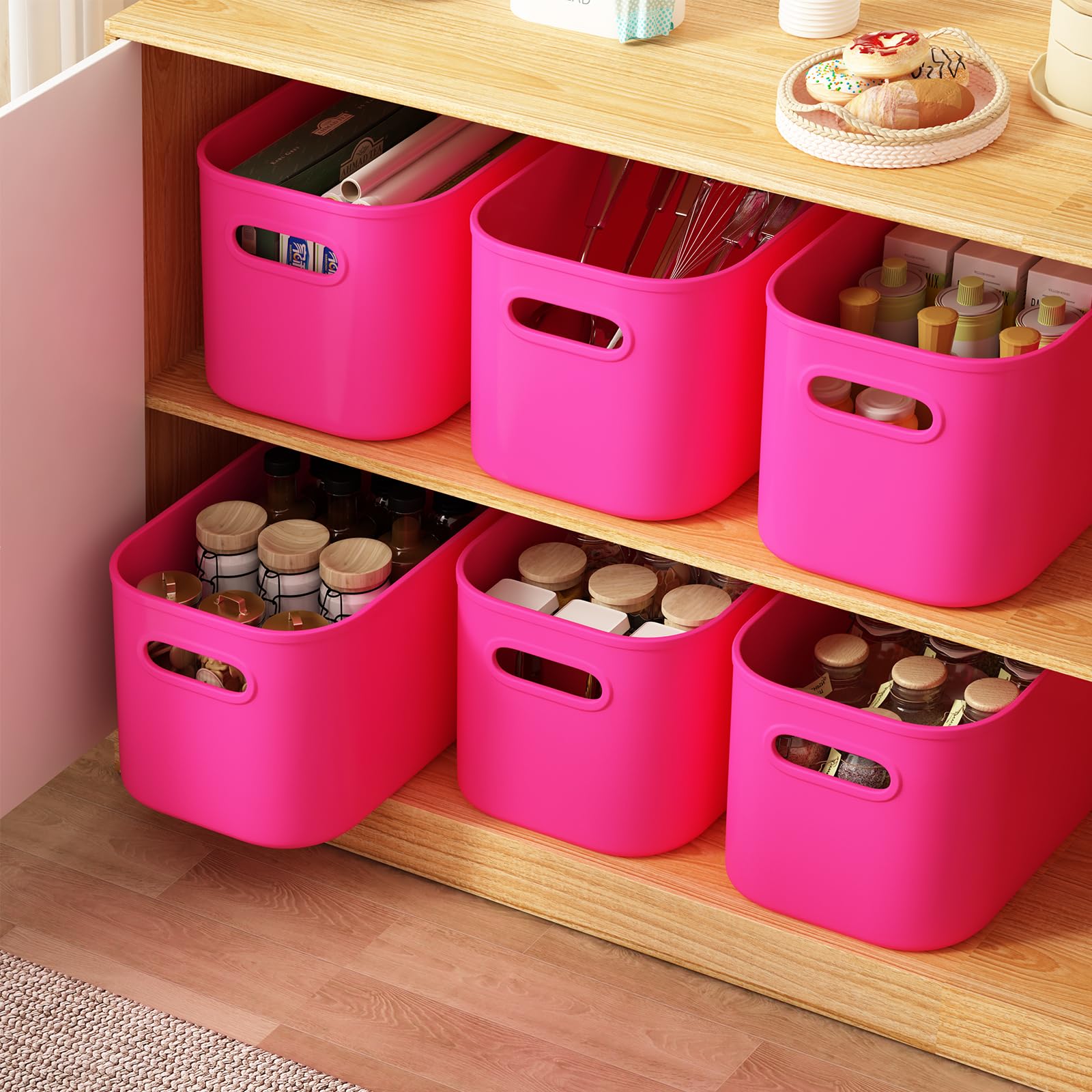 ORGIDOL pink bin lid and handle for easy pulling and sliding