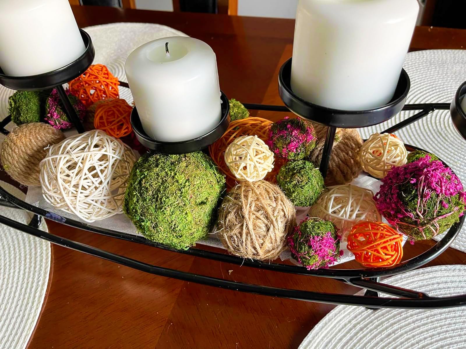 OrgMemory table and vase decor balls create warm home ambiance