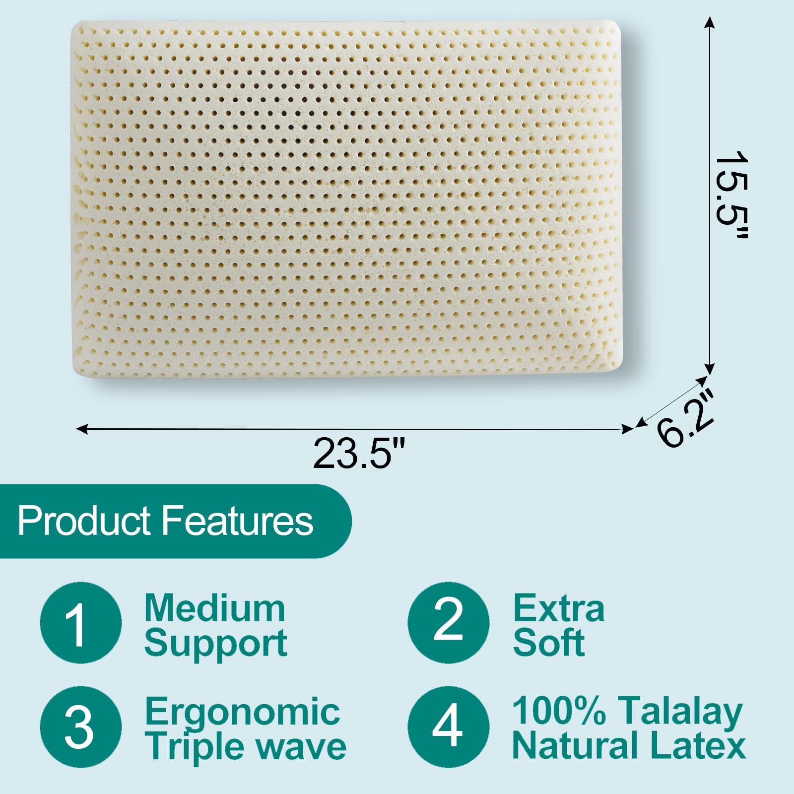 ORHETVE Talalay Pillow ergonomic back and side sleeper support for proper alignment.