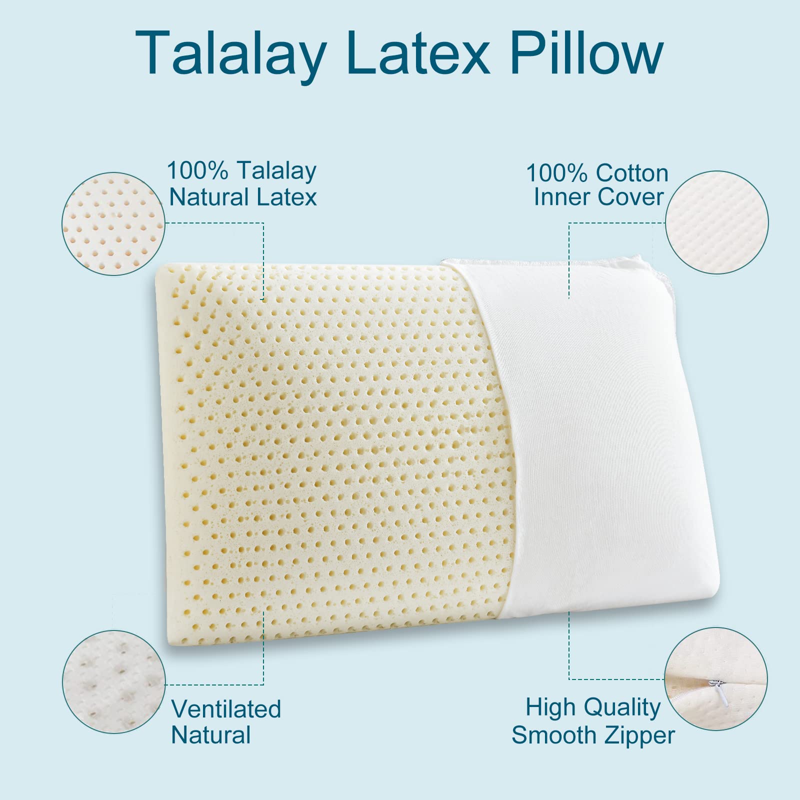 ORHETVE Talalay Pillow ventilation holes promote cool, breathable nights.