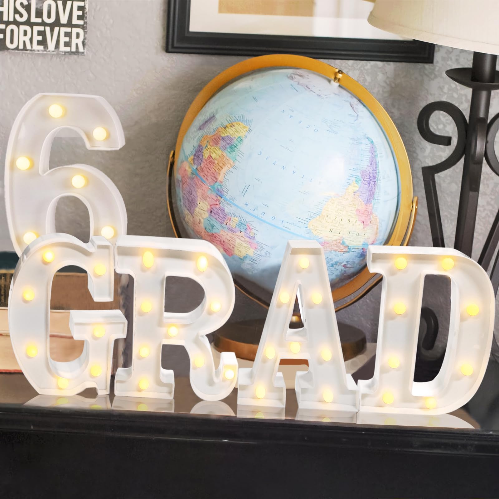 Oriental Cherry GRAD 2026 LED marquee letters battery-powered, no wiring needed.